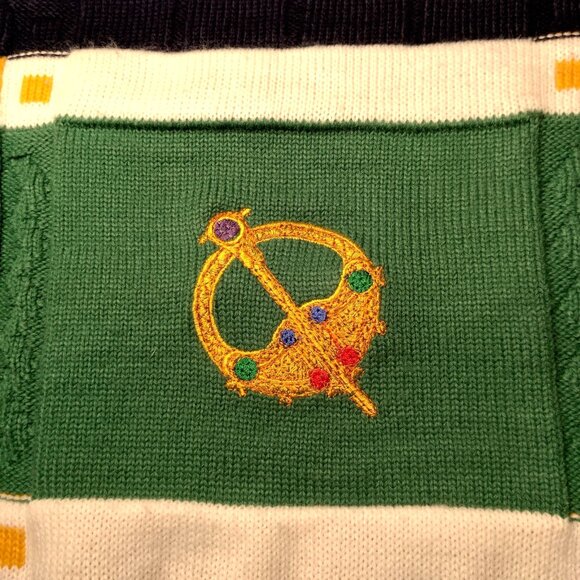 Vintage 1990s Emerald Isle Sweater Men Medium Colorblock Celtic Brooch Ireland - Picture 9 of 14